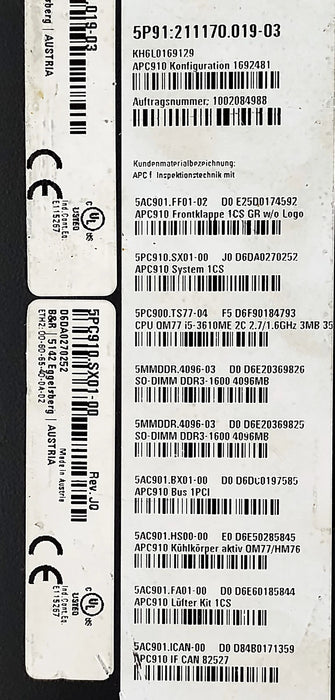 Krones 5PC910.SX01-00 Automation PC 910 Industrial PLC Computer