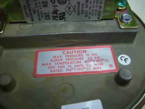 Dwyer Pressure Switch 1824-10 10 Psi Surge Pressure 25