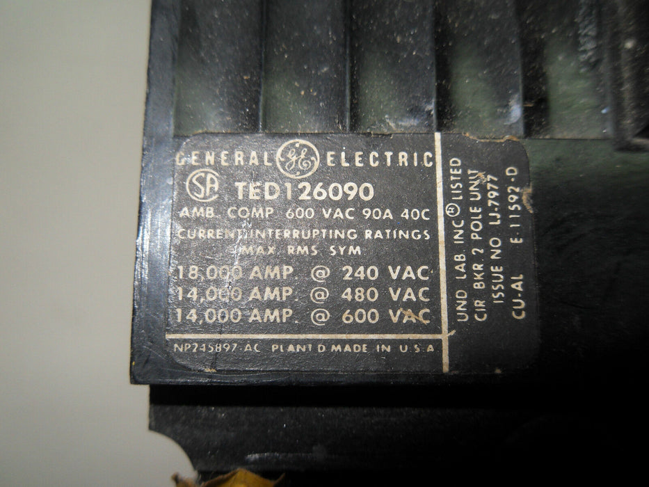 GE TED126090 CIRCUIT BREAKER 600V 90A