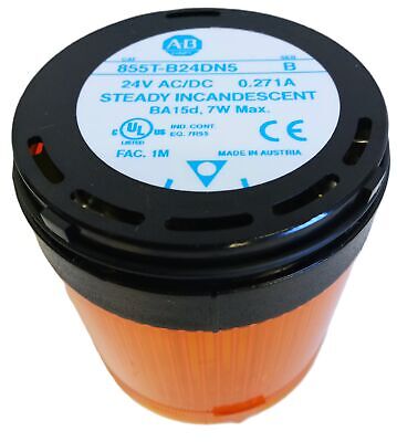 Allen-Bradley 855T-B24DN5 24V Steady Amber Orange Stacklight with Bulb and Cap