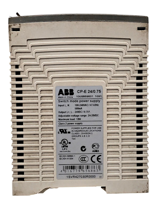 ABB 1SVR427030R0000 CP-E-24/0.75 PLC Power Supply w/ 24-28 V DC Output