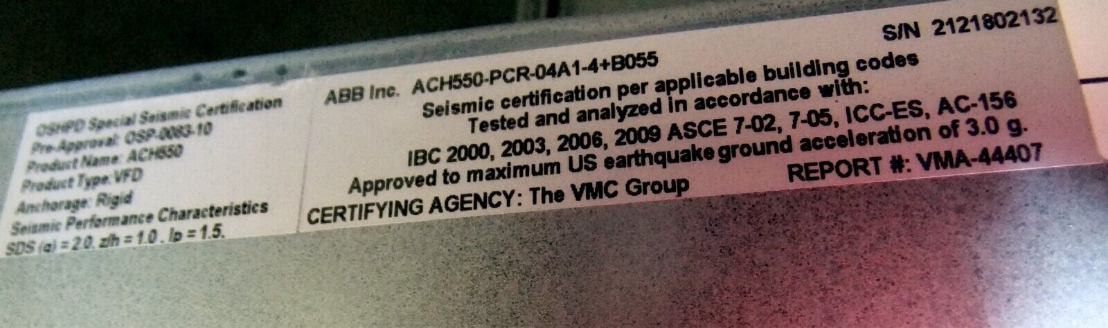 ABB AC Drive ACH550-PCR-04A1-4+B055 2 HP