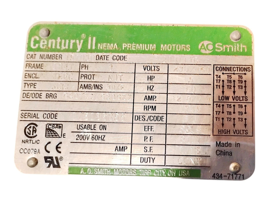 AO Smith Century T57030 200-230/460 V 5 HP 1745 RPM Motor