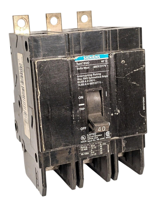 Siemens BQD340 480/277 V AC 40 A 3 Pole Circuit Breaker
