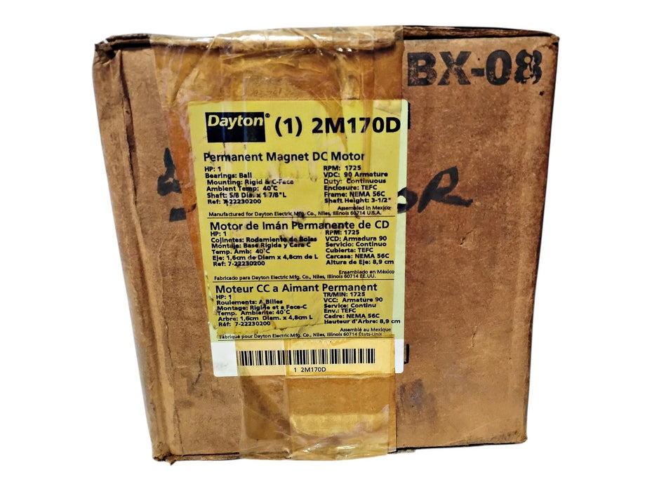 Dayton 2M170D 90 V DC 1 HP 1725 RPM TEFC 56C Permanent Magnet DC Motor