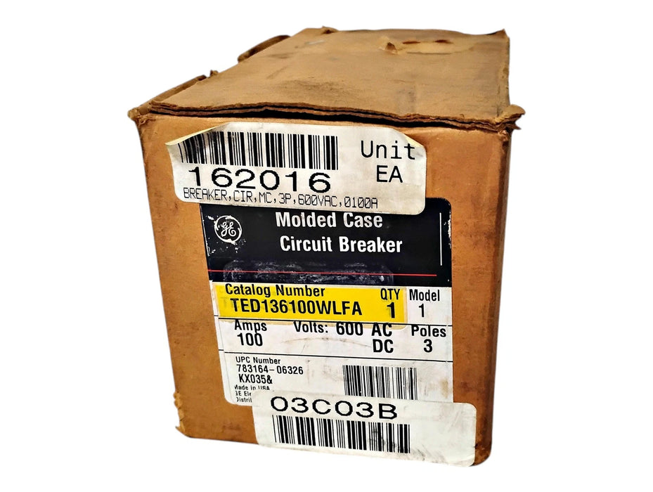 GE TED136100WLFA TED136100 100 A 600 V AC 250 V DC Circuit Breaker