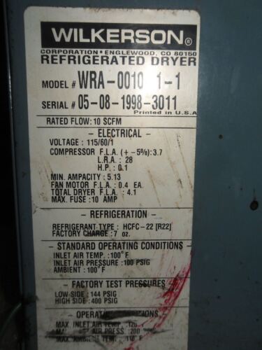 Wilkerson WRA-0010-1-1 Refrigerated Dryer