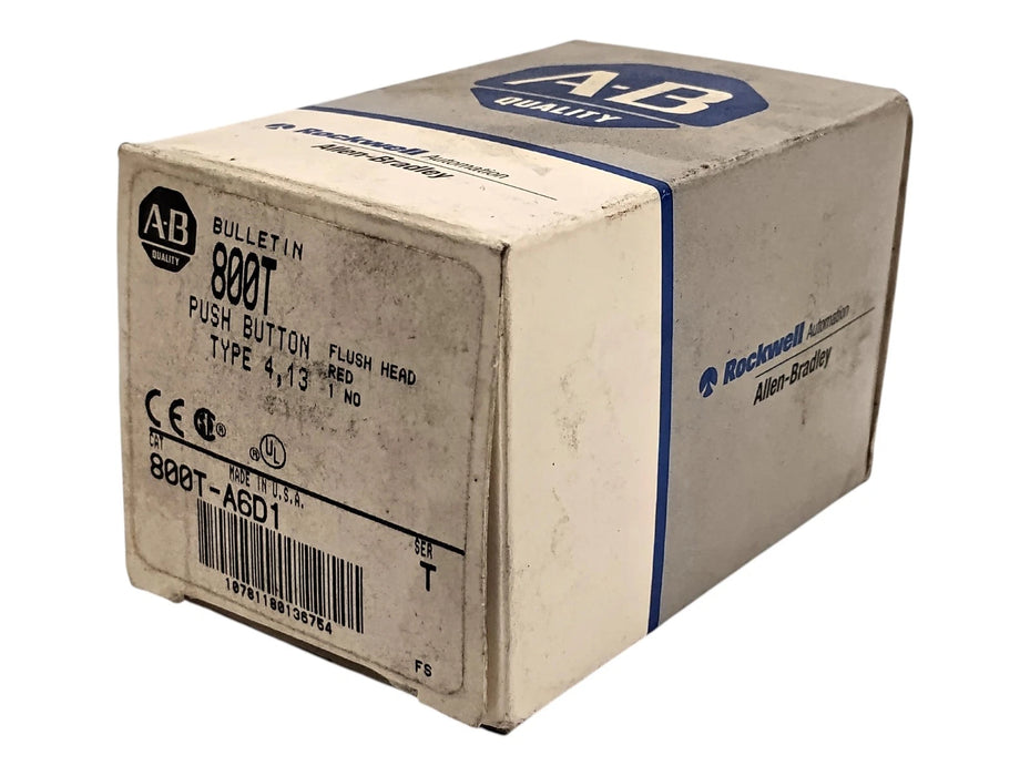 Allen-Bradley 800T-A6D1 600 V AC/DC 10 A Red Flush Head Momentary Pushbutton