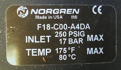 Norgren F18-C00-A4DA 250 psi Inline Compressed Air Filter w/ High Water Removal