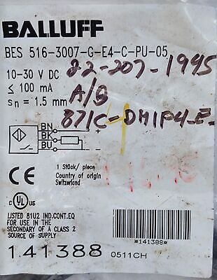 Balluff BES 516-3007-G-E4-C-PU-05 Inductive Proximity Sensor