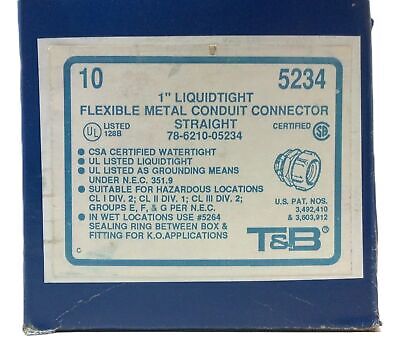Thomas & Betts 5234 1" LIQUIDTIGHT Flexible Metal Conduit Connectors Straight