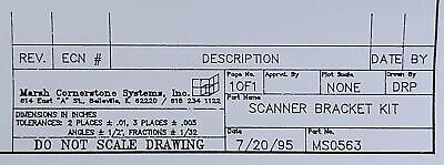 Marsh Cornerstone Systems MSO563 MS0563 Scanner Head Mounting Bracket Kit