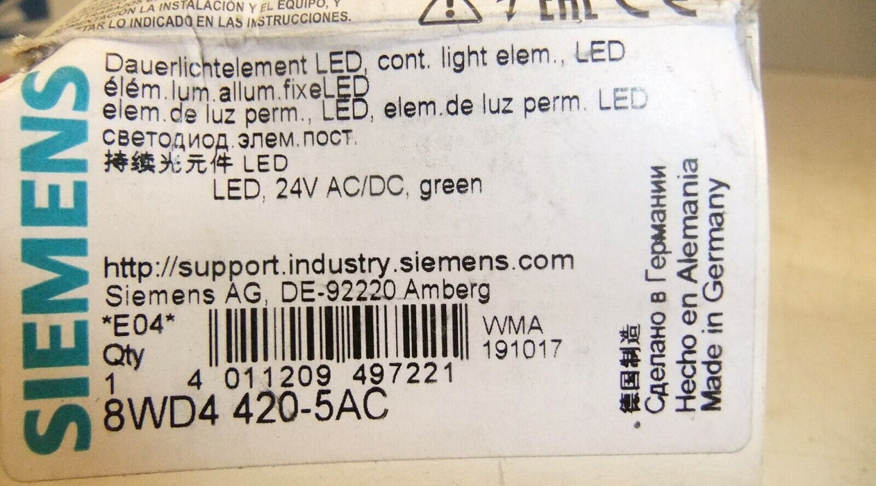 Siemens LED Continuous Light 24v AC/DC 8WD4 420-5AC Green