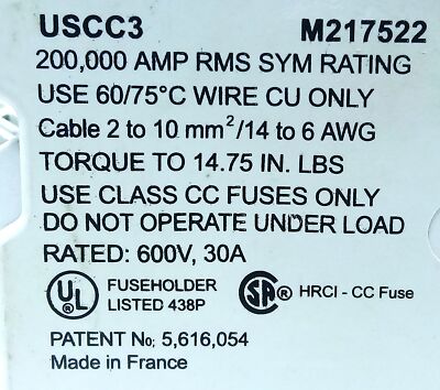 Ferraz Shawmut US-CC-3 ULTRASAFE 600 V AC 30 A 3 Pole Fuse Holder