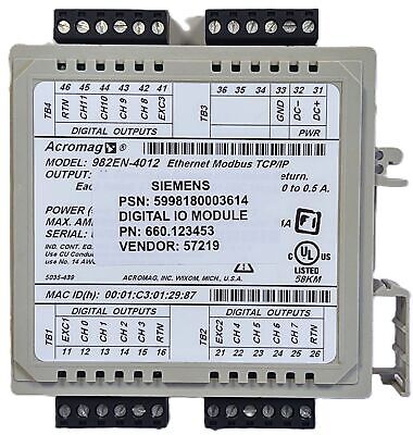 Acromag 982EN-4012 BUSWORKS 12 Channel Ethernet Modbus PLC Digital Output Module