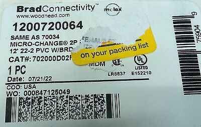 Woodhead 1200720064 702000D02F120 70034 30 V AC/DC 2 Pole PLC Cable