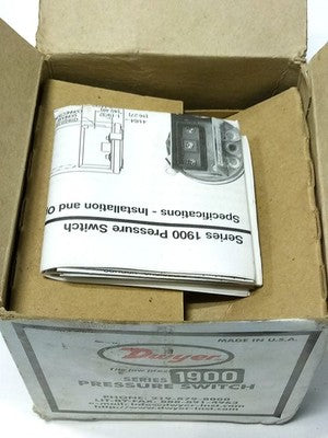 Dwyer 1920-1 45 in WC 10 psi 125/250/480 V AC 15 A Diaphragm Pressure Switch