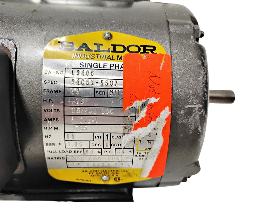 Baldor L3406 115/208-230 V 1/3 HP 1725 RPM Single Phase Motor