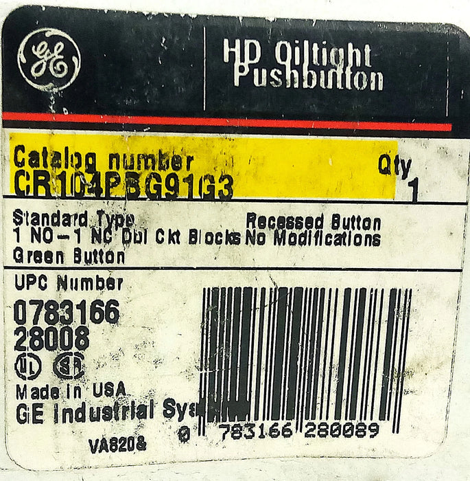 GE CR104PBG91G3 Green Recessed Pushbutton