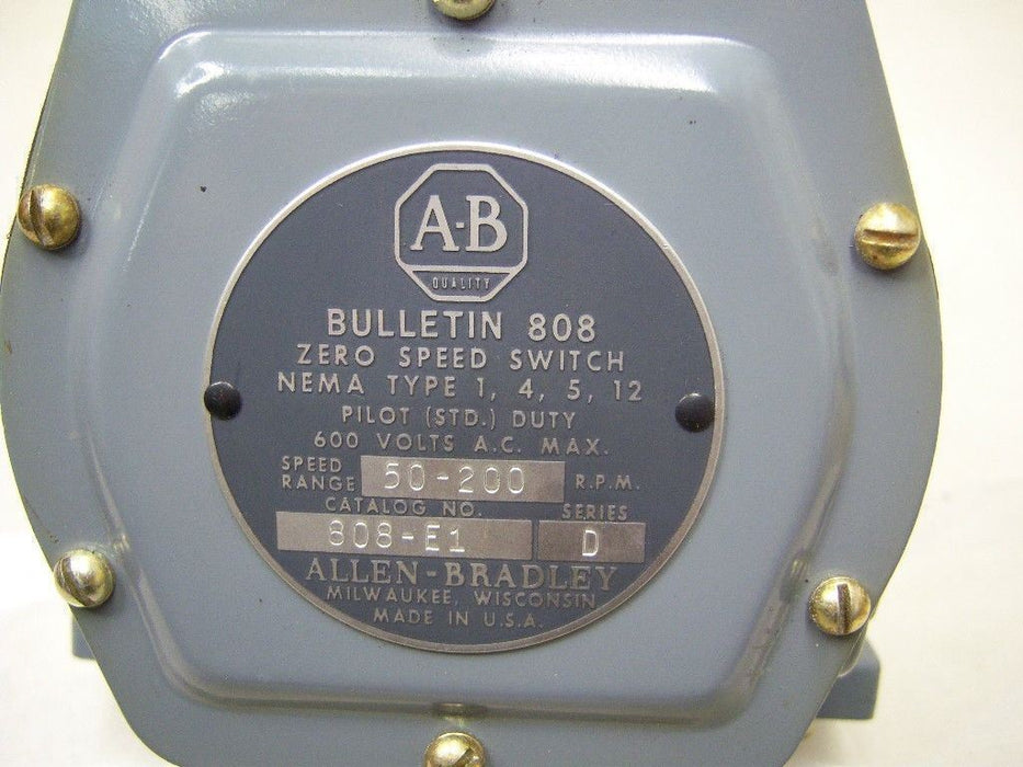 Allen-Bradley Zero Speed Switch 808-E1 50-200 RPM 600V