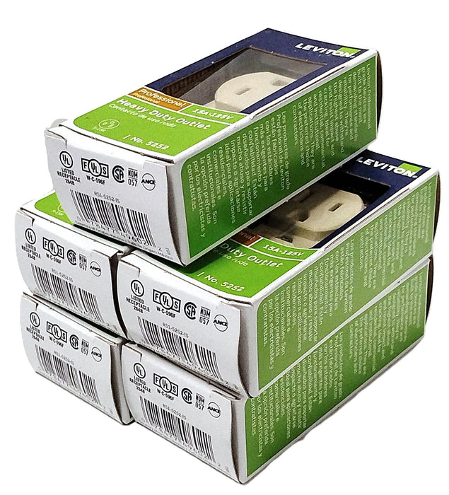Leviton 5252-I 125 V AC 15 A 5-15R Straight Blade Duplex Ivory Receptacle