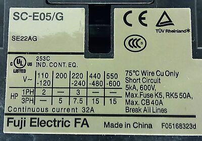Fuji Electric SC-E05/G 690 V 32 A IEC Contactor w/ 24 V DC Coil
