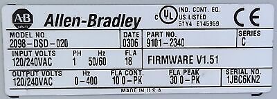 Allen-Bradley 2098-DSD-020 Ultra3000 120/240 VAC 30 A Servo Drive