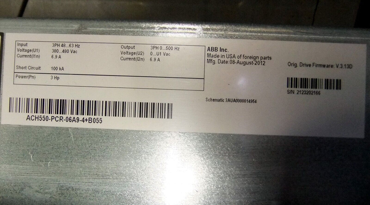ABB AC Drive ACH550-PCR-06A9-4+B055 3 HP