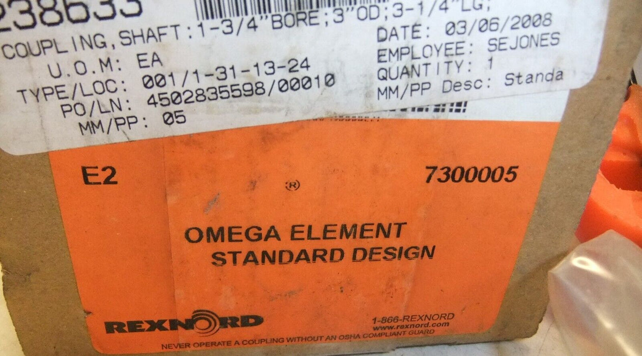 Rexnord 7300005 Coupling 1 3/4" Bore 3" OD 3 1/4" LG