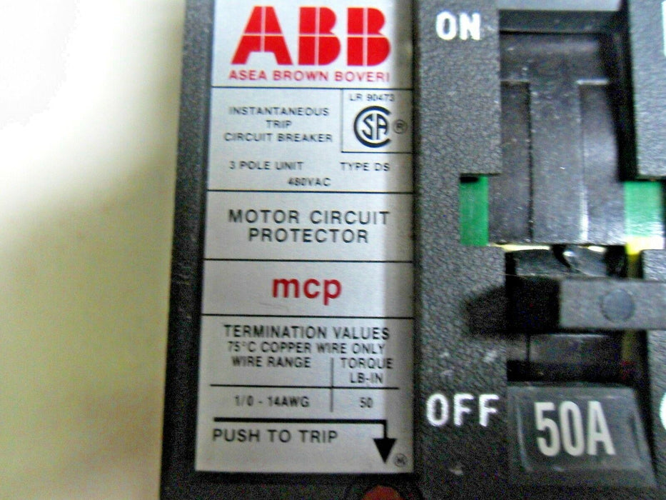 ABB UXAB 727131 R 709 3P 480VAC 50AMP CIRCUIT BREAKER