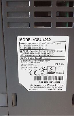AutomationDirect GS4-4030 460 VAC 30 HP 3 PH DURApulse AC High-Performance Drive
