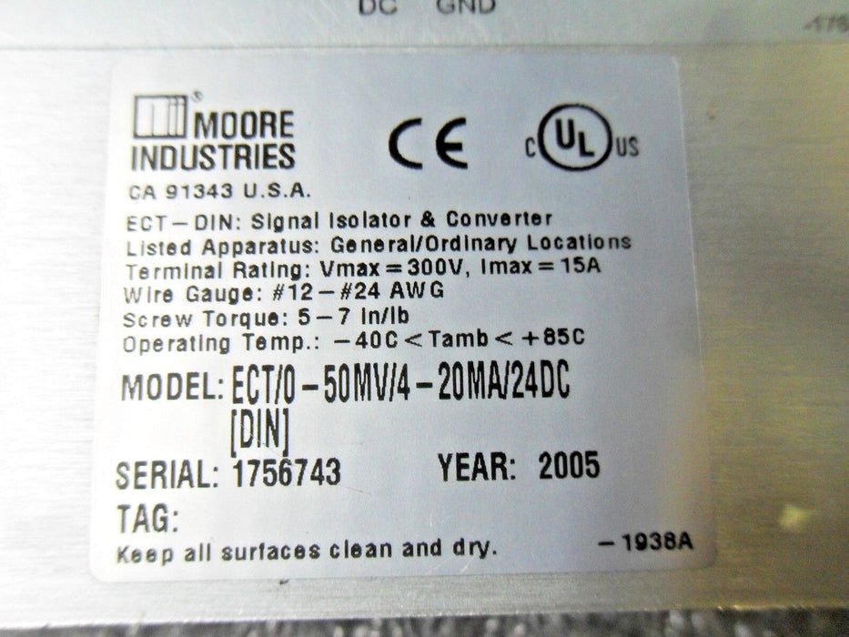 1 MOORE ECT/0-50MV/4-20MA/24DC SIGNAL ISOLATOR CONVERTER
