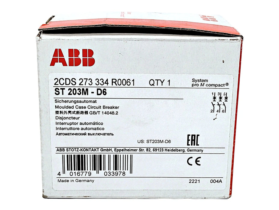 ABB ST203M-D6 400 V AC 6 A 3 Pole Supplementary Circuit Breaker