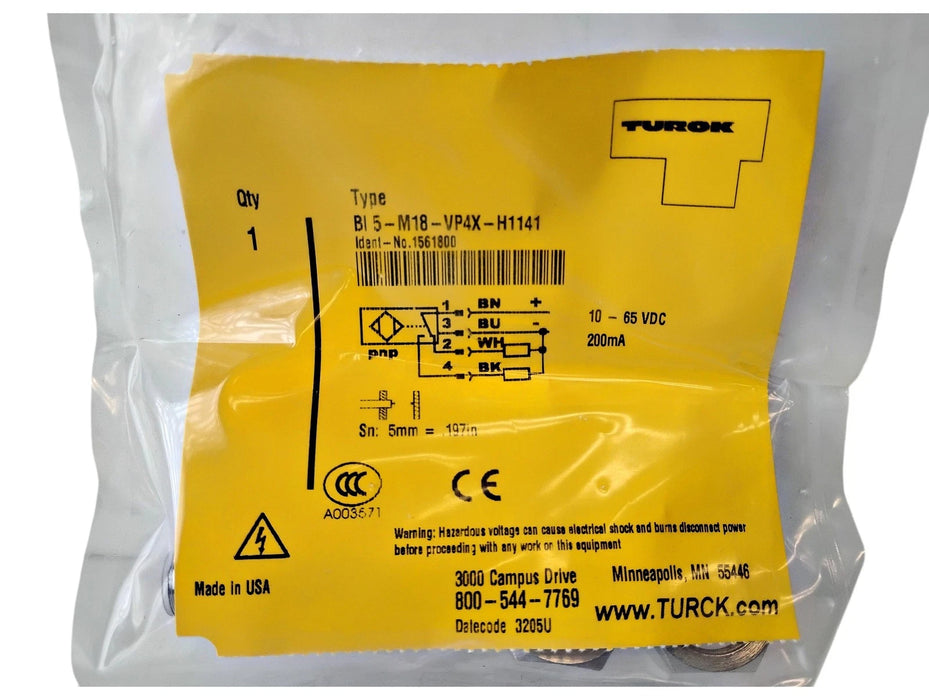 Turck BI5-M18-VP4X-H1141 10-65 V DC Inductive Proximity Sensor