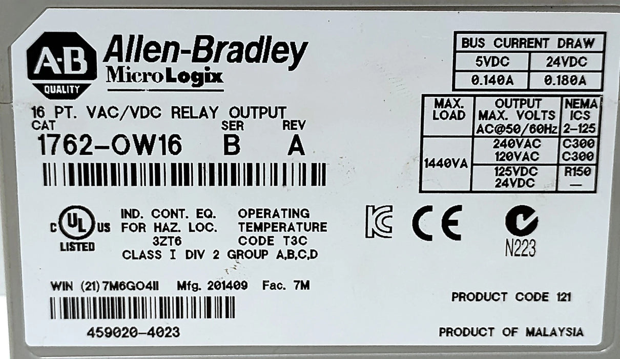 Allen-Bradley 1762-OW16 Ser B Rev A PLC Output Module