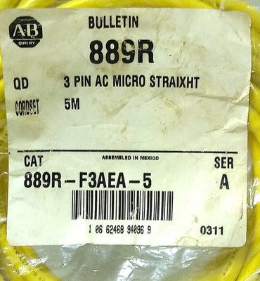 Allen-Bradley 889R-F3AEA-5 3-Pin AC Micro Straight Cable for Photoswitch