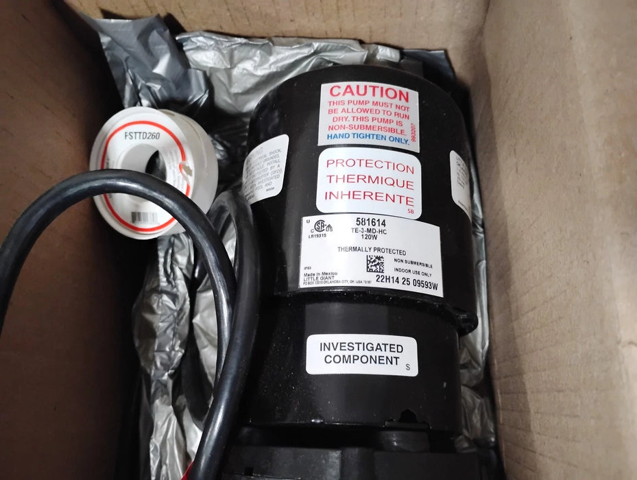 Little Giant 581614 TE-3-MD-HC 230VAC 3200RPM 1/25HP 1/2" NPT Centrifugal Pump