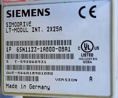 Siemens 6SN1123-1AB00-0BA1 2-Axis 25A CNC Servo Drive