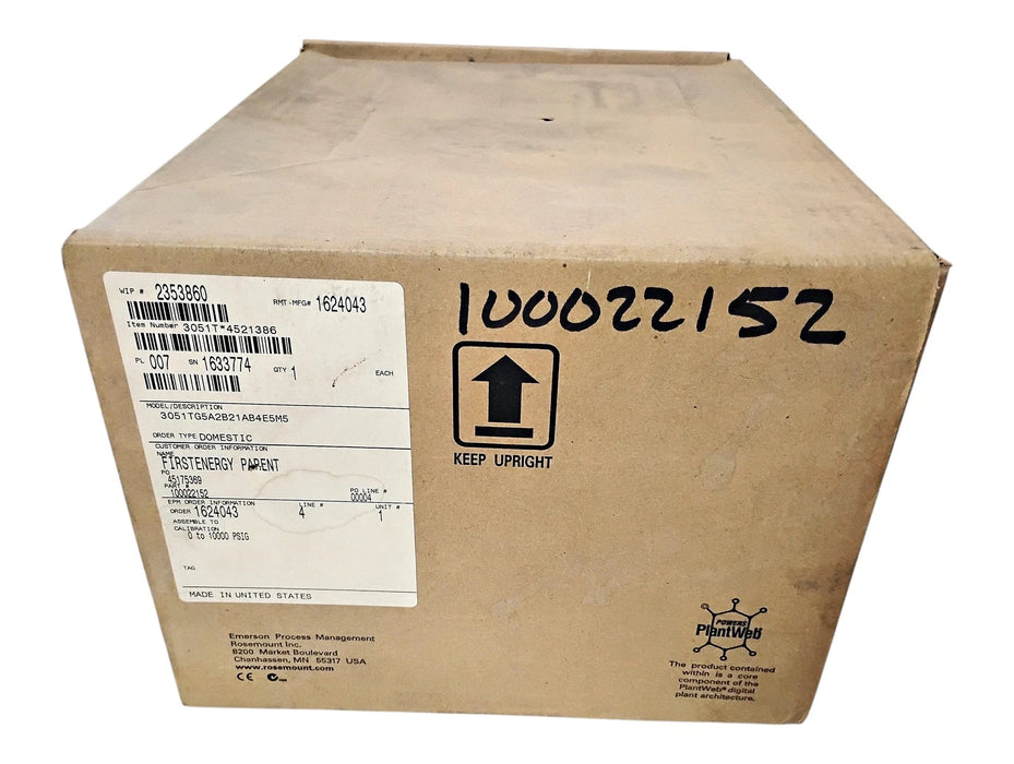 Emerson Rosemount 3051TG5A2B21AB4E5M5 0-10000 PSIG Smart Pressure Transmitter