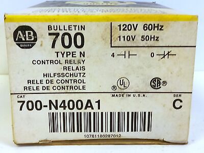 Allen-Bradley 700-N400A1 10 A Industrial Control Relay w/ 120 V AC Coil