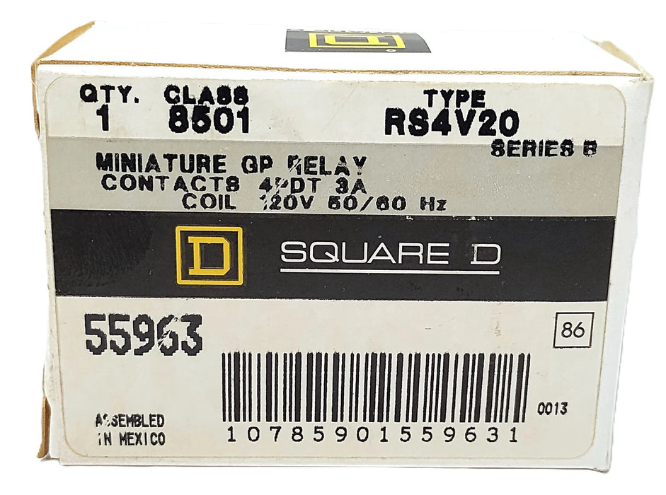 Square D 8501-RS4V20 55963 120 V AC 3 A Miniature Plug-in Relay