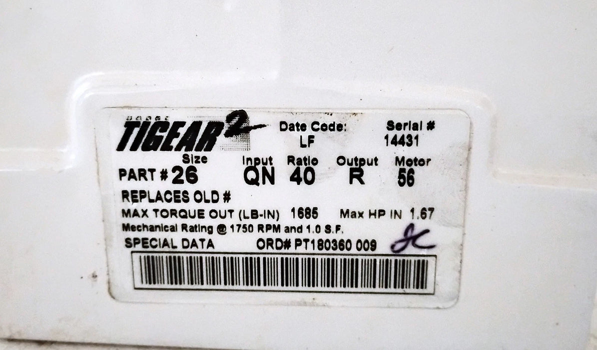 Dodge 26QN40R56 26Q40R56 40:1 Nylon Tigear 2 Right Angle Gear Reducer