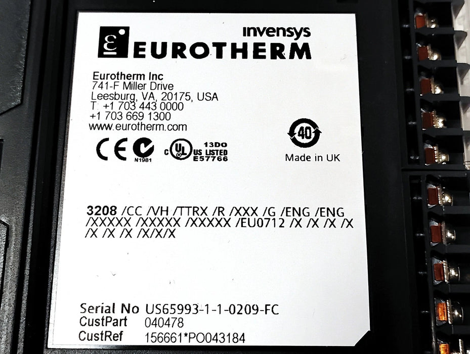 Eurotherm 3208/CC/VH/TTRX/R/XXX/G/ENG/ENG/XXXXX/XXXXX/XXXXX/EU0712/X/X/X/X/X/X/X PID Temperature Controller