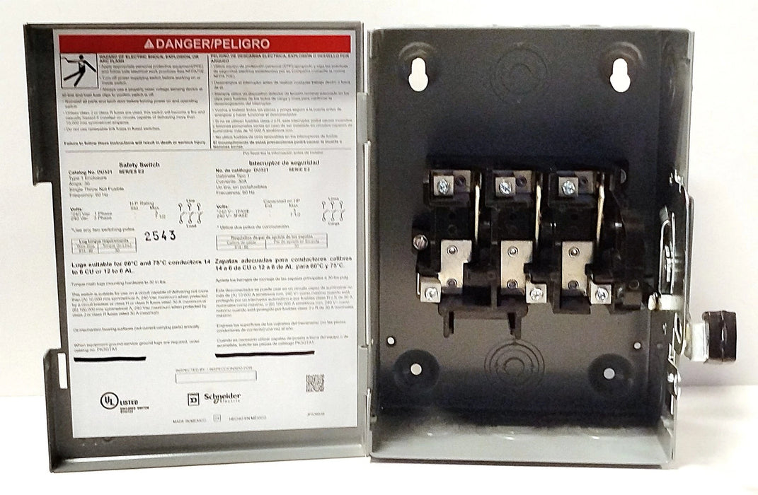Square D DU321 240 V AC 30 A NEMA 1 Non-Fusible Safety Switch