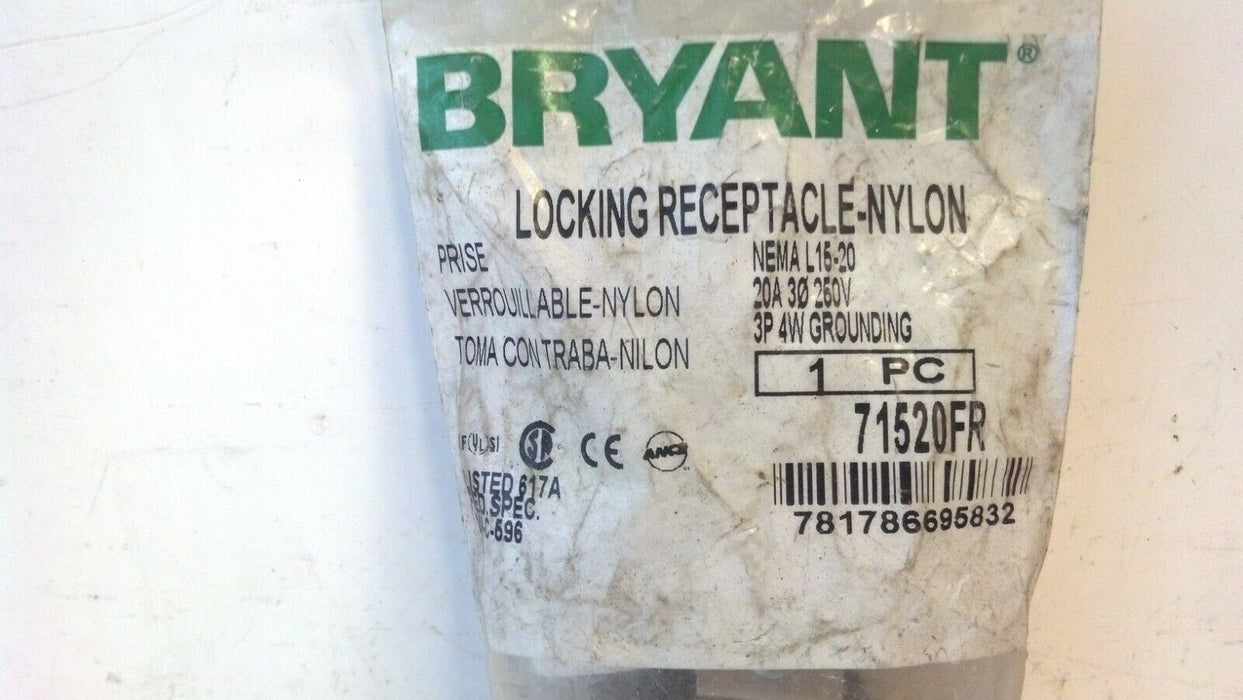 Bryant 71520FR 20 A 250 V AC NEMA L15-20 3P 4W Locking Flush Receptacle