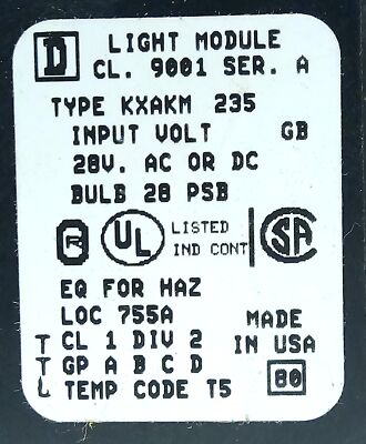 Allen-Bradley 9001KXAKM235 9001-KXAKM-235 28 V AC/DC Pilot Light Module w/ Bulbs