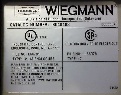 Hubbell B040403 Electrical Enclosure