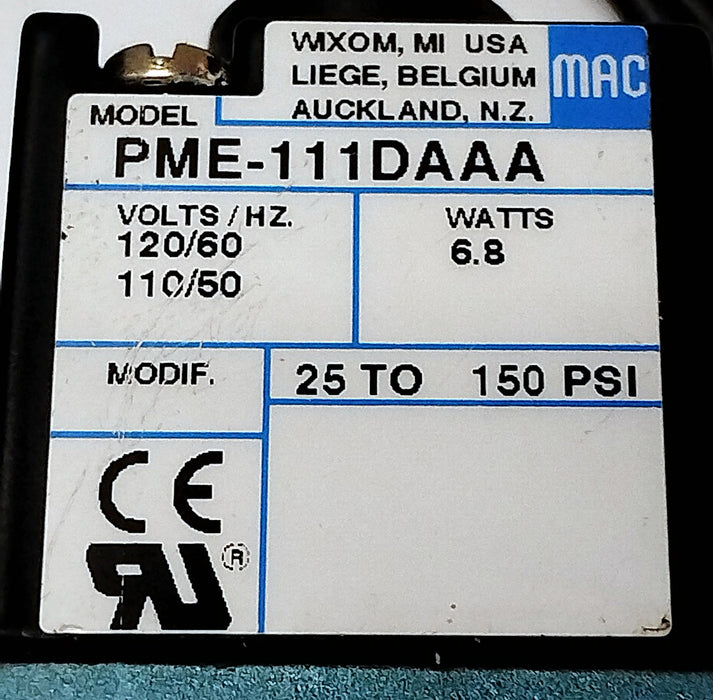 MAC Valves PME-111DAAA 25-150 psi Solenoid Valve w/ 110/120 V AC Coil