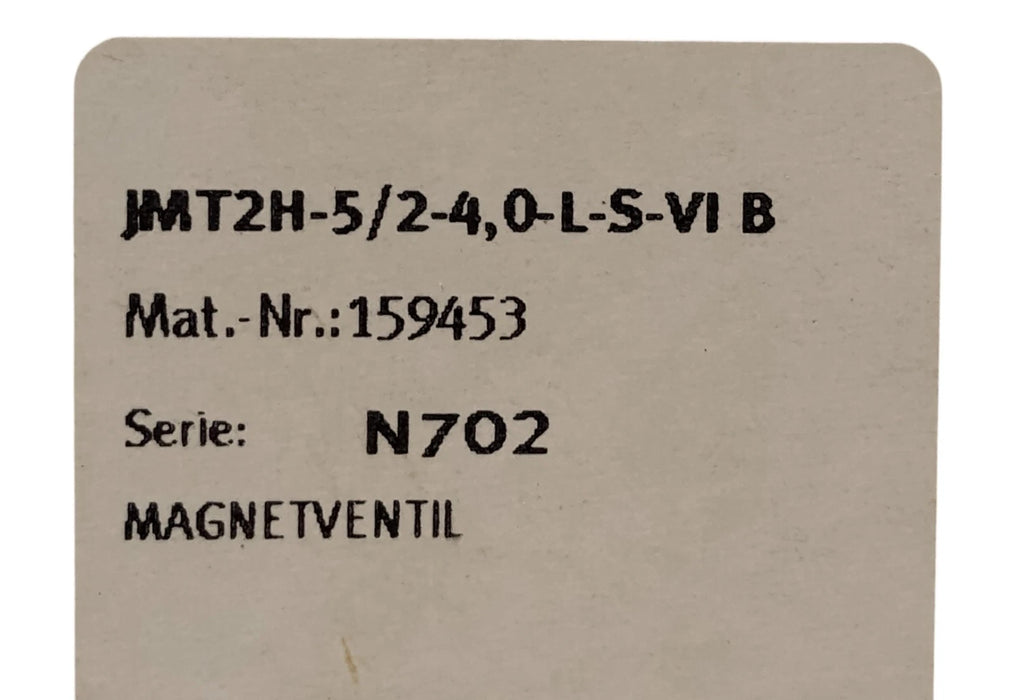 Festo JMT2H-5/2-4.0-L-S-VI-B 159453 5/2 Way 9-10 Bar Solenoid Valve
