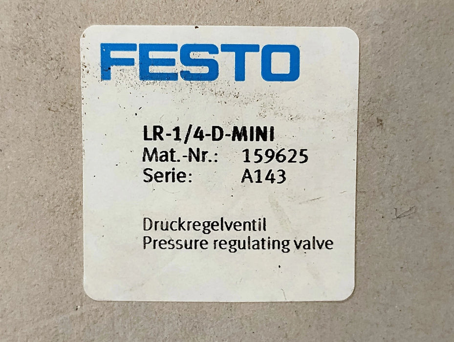 Festo LR-1/4-D-MINI 159625 1-16 bar 1500 L/min Pressure Regulator w/ G1/4 Ports